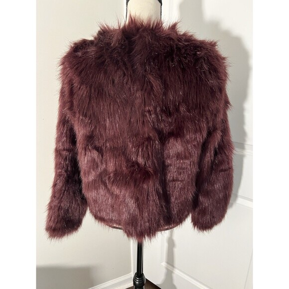 H&M Dark Cabernet Faux Fur Jacket Medium EUC - Picture 4 of 7